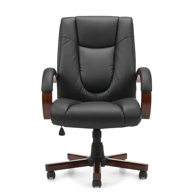 Management & Conference Seating — Luxhide Tilter w/ Wood Arms and Base, OTG11300B